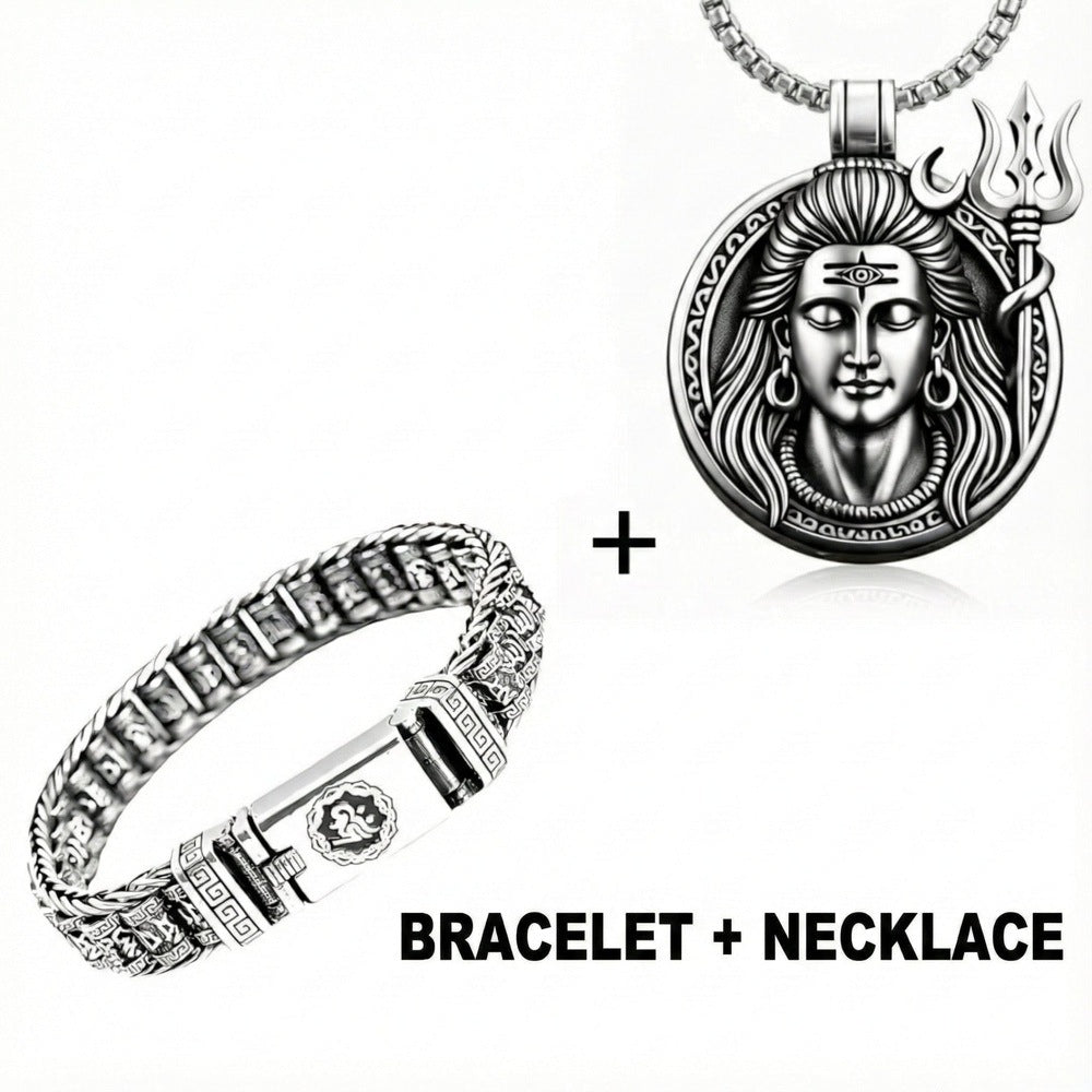 COMBO — Shiva Soul Necklace × Mantra Link Bracelet | Spiritual Steel Duo - THE MEN THING