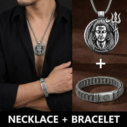 COMBO — Shiva Soul Necklace × Mantra Link Bracelet | Spiritual Steel Duo - THE MEN THING
