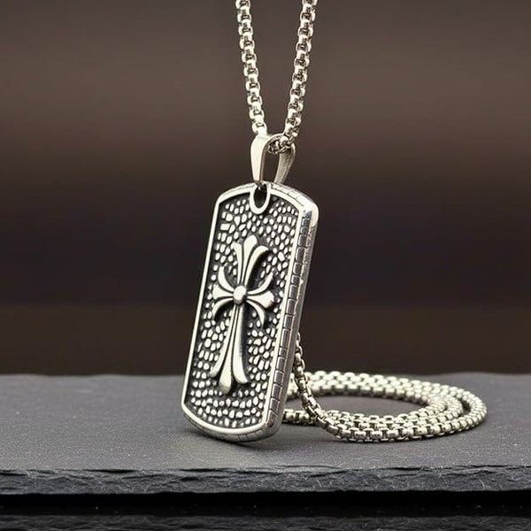 COMBO - Titanium Steel Divine Faith Pendant + Templar Cross Leather Bracelet for Men's