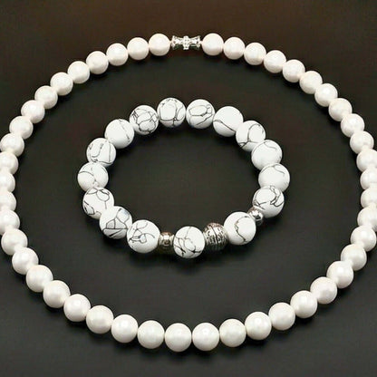 COMBO — White Aura Pearl Necklace & Howlite Beads Bracelet — Pearl / Bead Necklace for Men | THE MEN THING