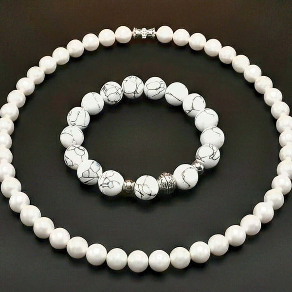 COMBO — White Aura Pearl Necklace & Howlite Beads Bracelet