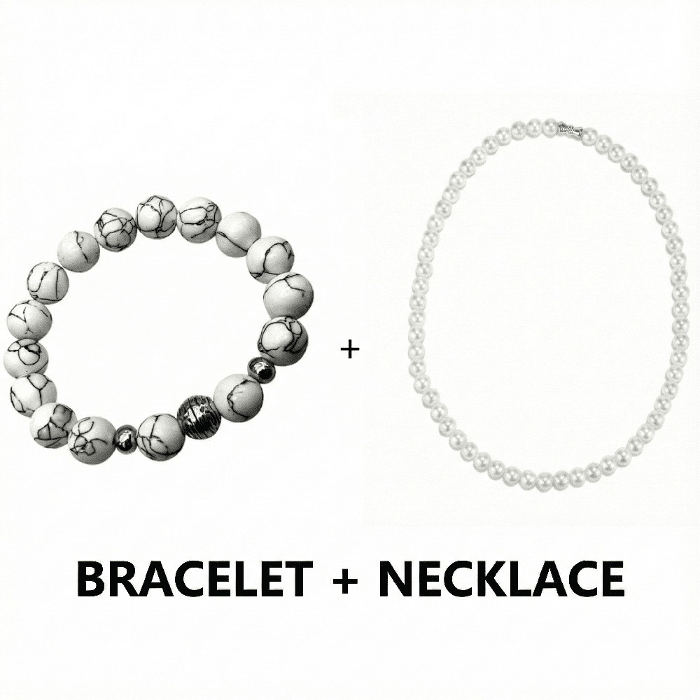 COMBO — White Aura Pearl Necklace & Howlite Beads Bracelet — Pearl / Bead Necklace for Men | THE MEN THING