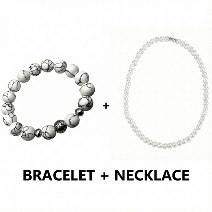 COMBO — White Aura Pearl Necklace & Howlite Beads Bracelet — Pearl / Bead Necklace for Men | THE MEN THING