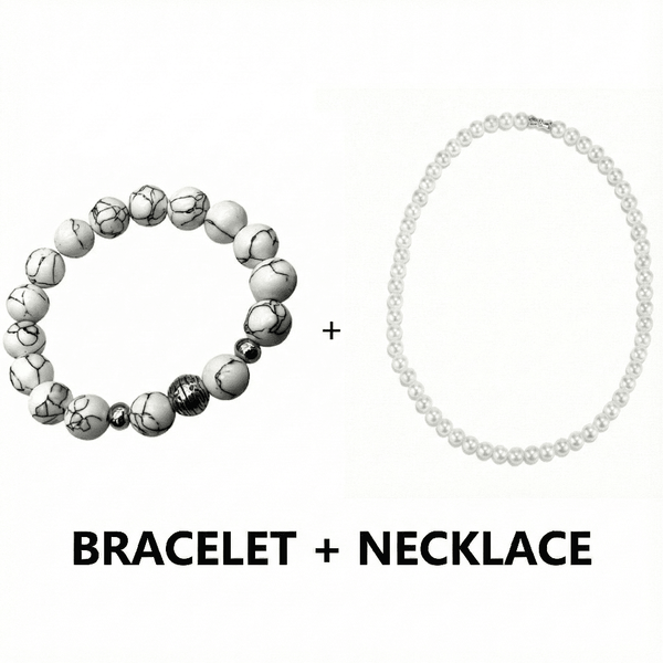 COMBO — White Aura Pearl Necklace & Howlite Beads Bracelet
