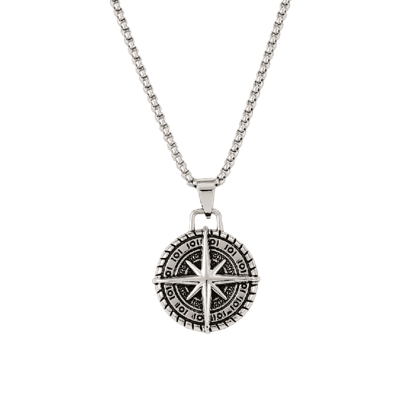COMPASS LUCK -  Alloy Pendant with Pure Stainless Steel 24inch Round Box Chain, American trending Style for Men & Boy - THE MEN THING