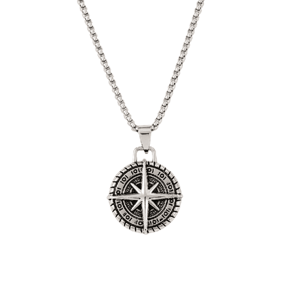 COMPASS LUCK -  Alloy Pendant with Pure Stainless Steel 24inch Round Box Chain, American trending Style for Men & Boy - THE MEN THING