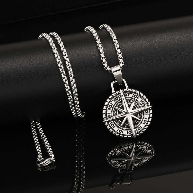 COMPASS LUCK -  Alloy Pendant with Pure Stainless Steel 24inch Round Box Chain, American trending Style for Men & Boy - THE MEN THING