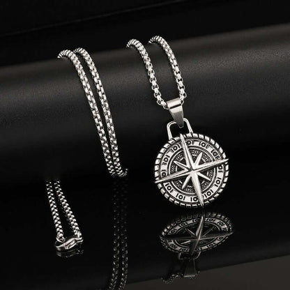 COMPASS LUCK -  Alloy Pendant with Pure Stainless Steel 24inch Round Box Chain, American trending Style for Men & Boy - THE MEN THING
