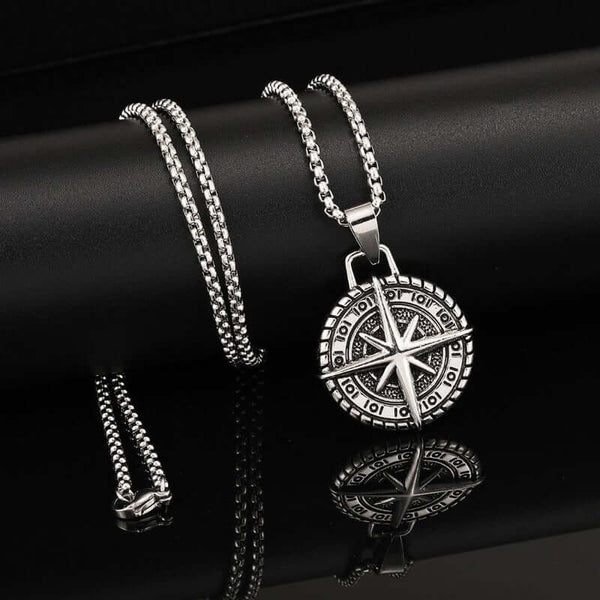 COMPASS LUCK -  Alloy Pendant with Pure Stainless Steel 24inch Round Box Chain, American trending Style for Men & Boy