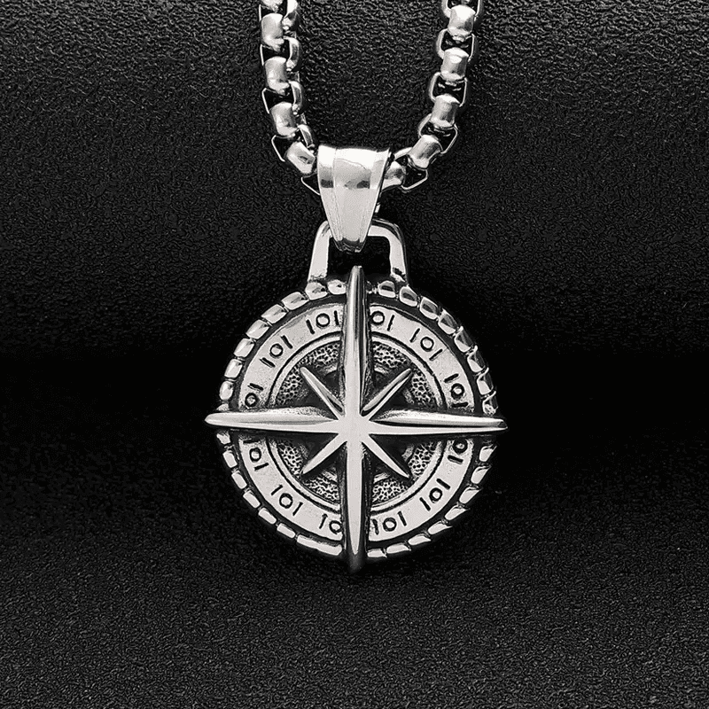 COMPASS LUCK -  Alloy Pendant with Pure Stainless Steel 24inch Round Box Chain, American trending Style for Men & Boy - THE MEN THING