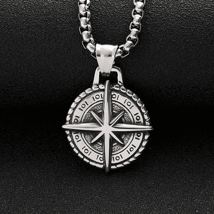 COMPASS LUCK -  Alloy Pendant with Pure Stainless Steel 24inch Round Box Chain, American trending Style for Men & Boy - THE MEN THING