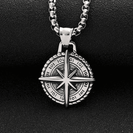 COMPASS LUCK -  Alloy Pendant with Pure Stainless Steel 24inch Round Box Chain, American trending Style for Men & Boy - THE MEN THING