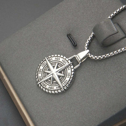 COMPASS LUCK -  Alloy Pendant with Pure Stainless Steel 24inch Round Box Chain, American trending Style for Men & Boy - THE MEN THING