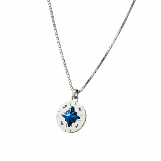 COMPASS STAR - 25mm Titanium Steel Pendant with 20inch Round Box 4 mm Chain for Men & Boys - THE MEN THING