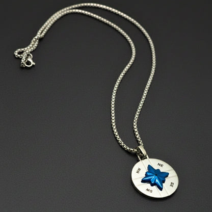 COMPASS STAR - 25mm Titanium Steel Pendant with 20inch Round Box 4 mm Chain for Men & Boys - THE MEN THING
