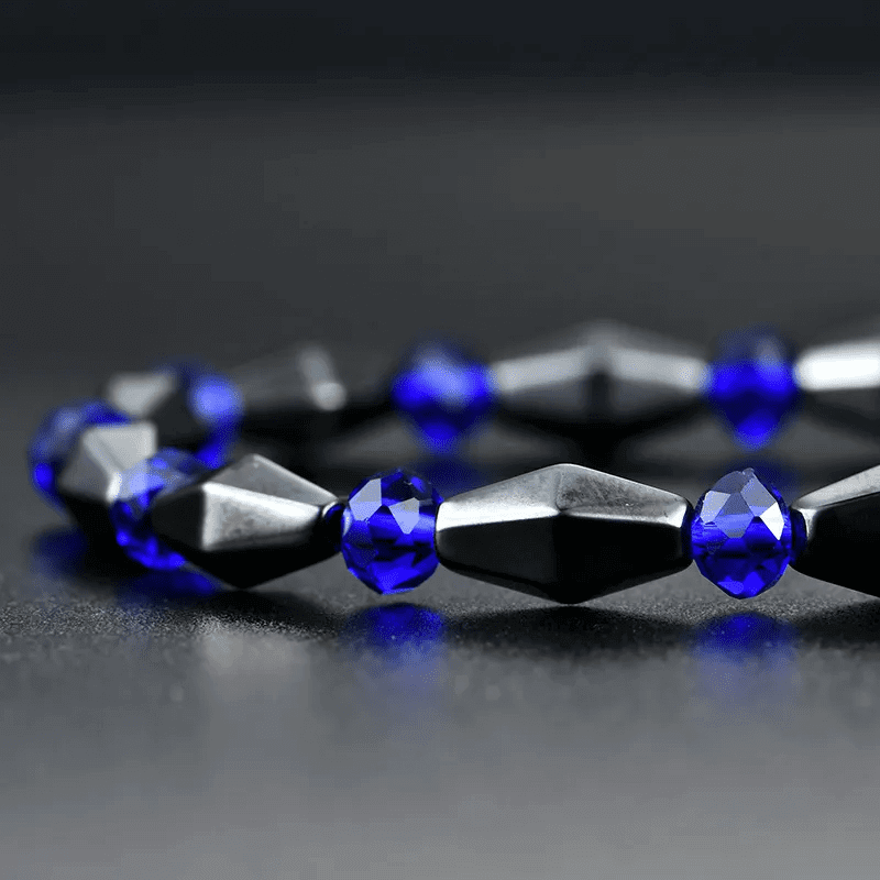 CONE SHAPE BLUE- - Beads Bracelet with Natural Stone - "7" inch Stretch Bracelet for Men & Boys - THE MEN THING