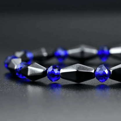 CONE SHAPE BLUE- - Beads Bracelet with Natural Stone - "7" inch Stretch Bracelet for Men & Boys - THE MEN THING