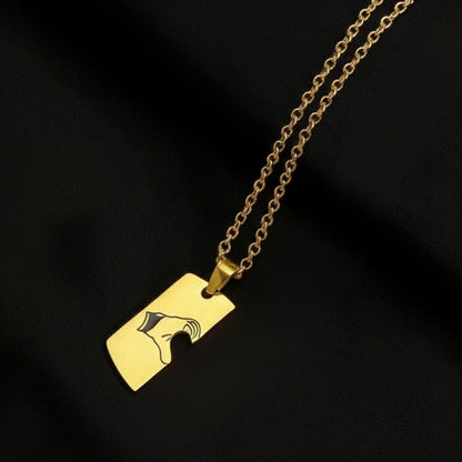 CONNECTED HEARTS - Golden - Pure Titanium Steel Bar Pendant with 24inch Cuban Chain for Men & Boys - THE MEN THING