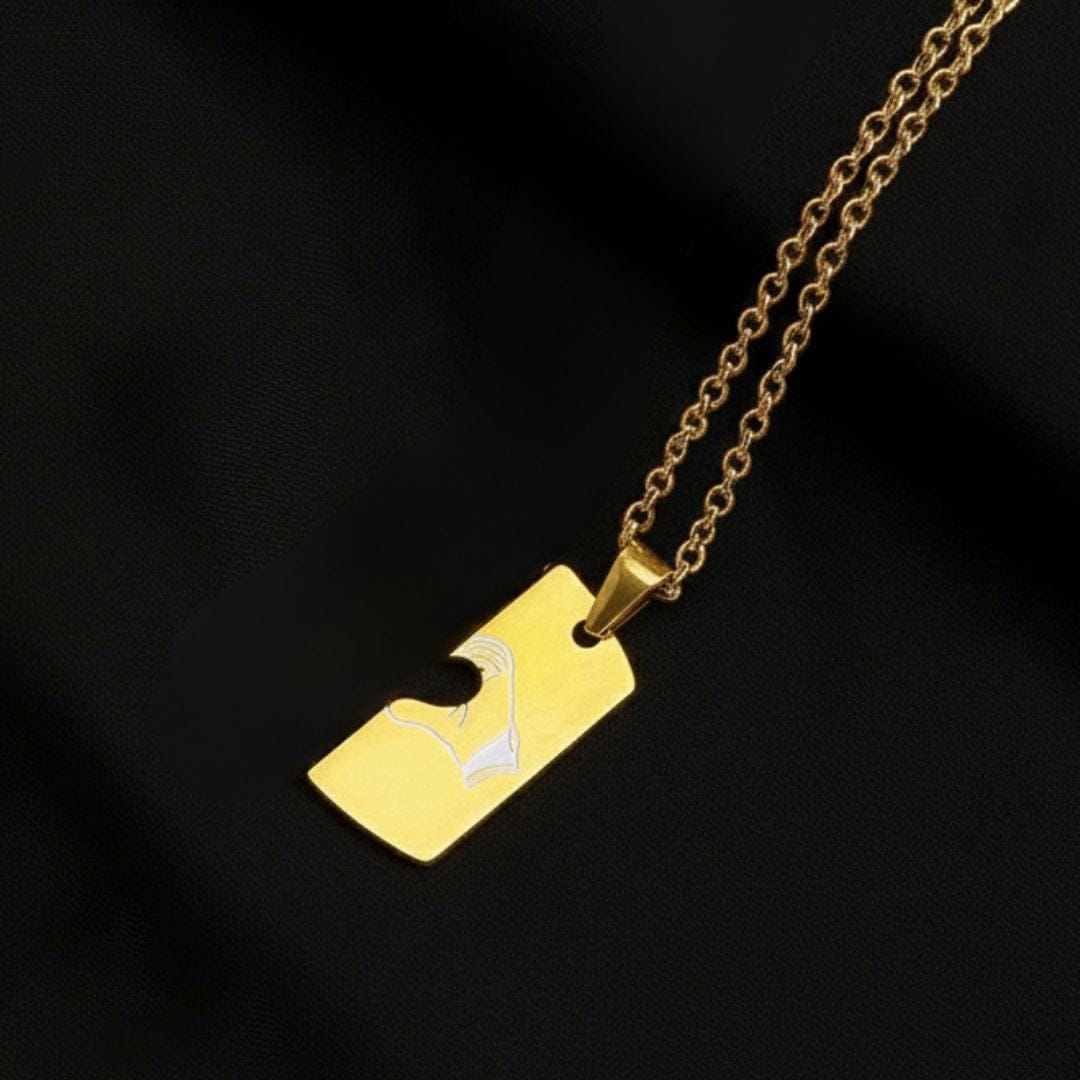 CONNECTED HEARTS - Golden - Pure Titanium Steel Bar Pendant with 24inch Cuban Chain for Men & Boys - THE MEN THING