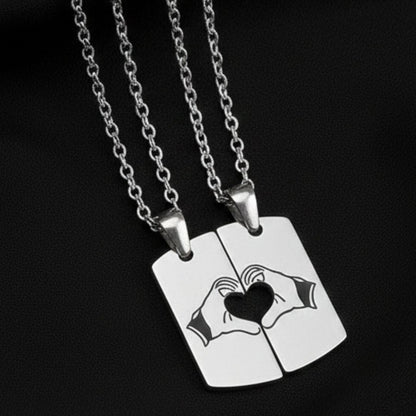 CONNECTED HEARTS - Steel - Pure Titanium Steel Bar Pendant with 24inch Cuban Chain for Men & Boys - THE MEN THING