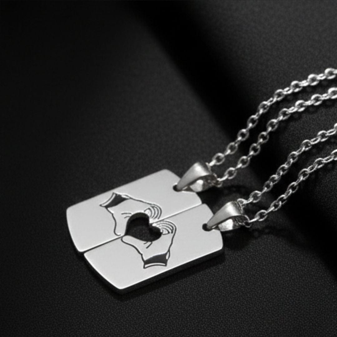 CONNECTED HEARTS - Steel - Pure Titanium Steel Bar Pendant with 24inch Cuban Chain for Men & Boys - THE MEN THING