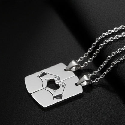CONNECTED HEARTS - Steel - Pure Titanium Steel Bar Pendant with 24inch Cuban Chain for Men & Boys - THE MEN THING