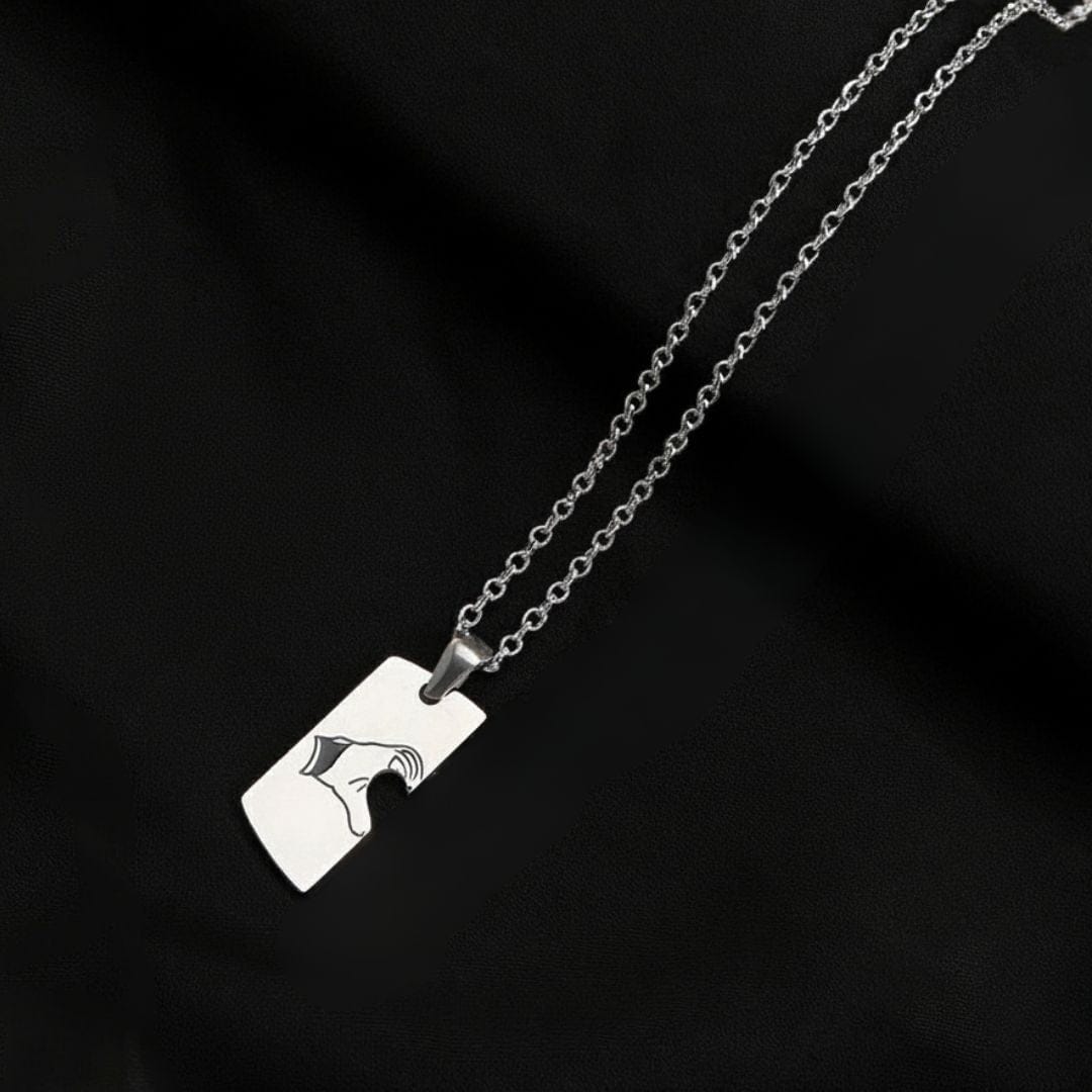 CONNECTED HEARTS - Steel - Pure Titanium Steel Bar Pendant with 24inch Cuban Chain for Men & Boys - THE MEN THING