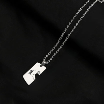 CONNECTED HEARTS - Steel - Pure Titanium Steel Bar Pendant with 24inch Cuban Chain for Men & Boys - THE MEN THING