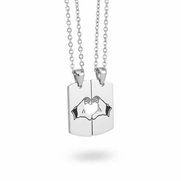 CONNECTED HEARTS - Steel - Pure Titanium Steel Bar Pendant with 24inch Cuban Chain for Men & Boys
