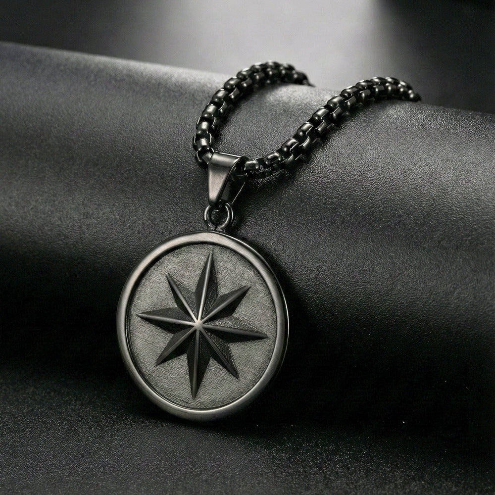 COSMIC BLACK STAR - 28mm Titanium Steel Pendant with 24inch Round Box 5mm Chain for Men & Boys - THE MEN THING