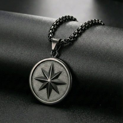 COSMIC BLACK STAR - 28mm Titanium Steel Pendant with 24inch Round Box 5mm Chain for Men & Boys - THE MEN THING