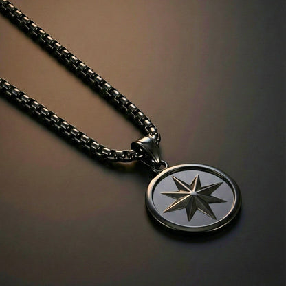 COSMIC BLACK STAR - 28mm Titanium Steel Pendant with 24inch Round Box 5mm Chain for Men & Boys - THE MEN THING