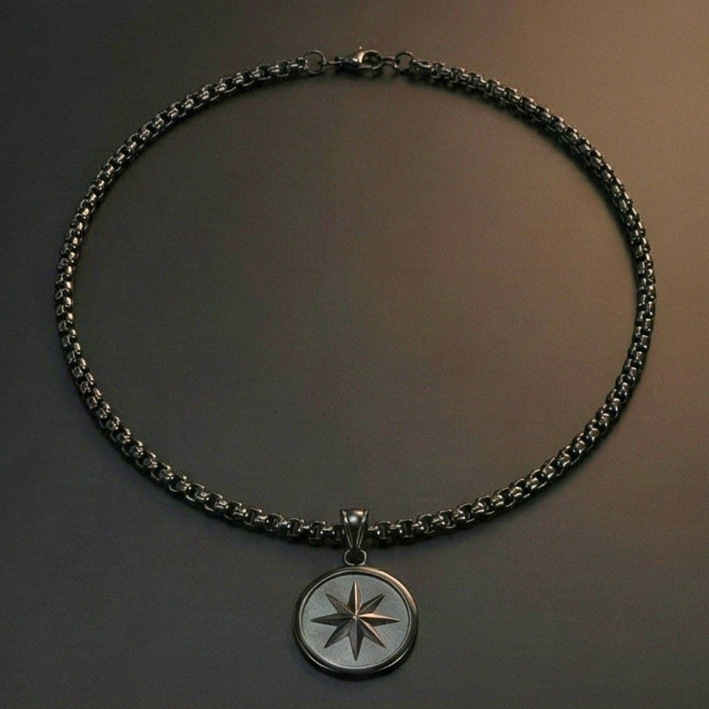 COSMIC BLACK STAR - 28mm Titanium Steel Pendant with 24inch Round Box 5mm Chain for Men & Boys - THE MEN THING