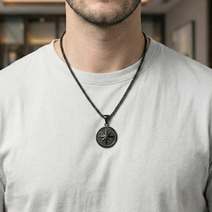 COSMIC BLACK STAR - 28mm Titanium Steel Pendant with 24inch Round Box 5mm Chain for Men & Boys - THE MEN THING