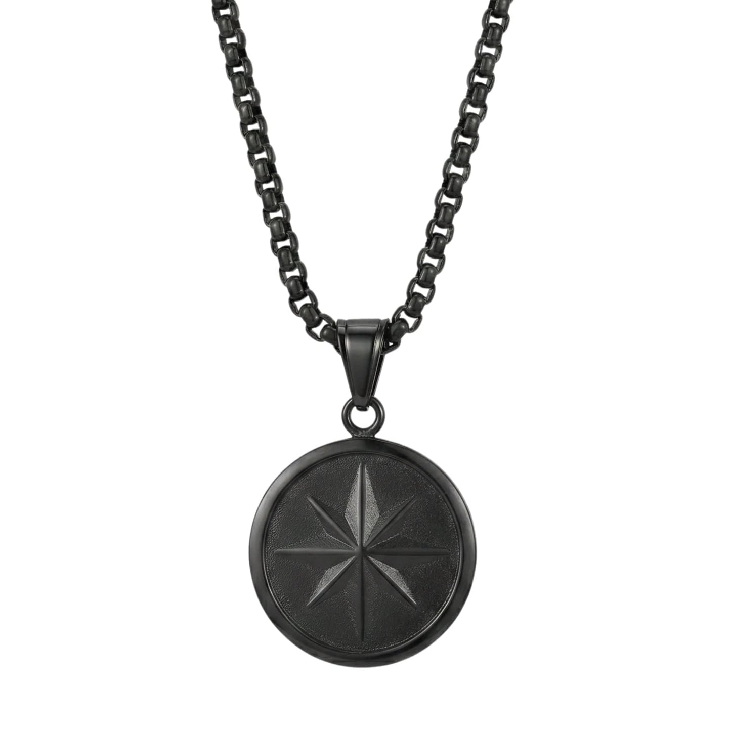 COSMIC BLACK STAR - 28mm Titanium Steel Pendant with 24inch Round Box 5mm Chain for Men & Boys - THE MEN THING