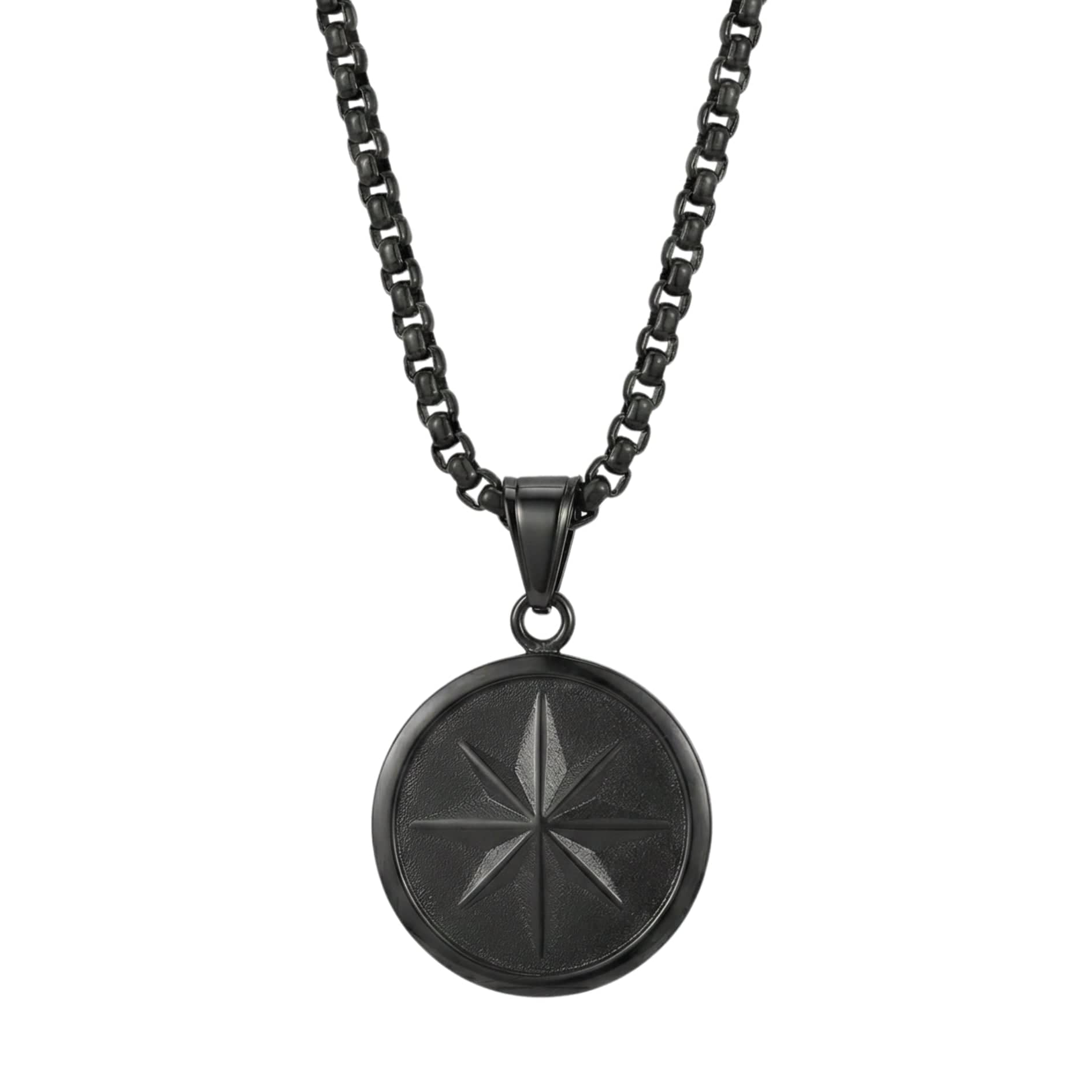 COSMIC BLACK STAR - 28mm Titanium Steel Pendant with 24inch Round Box 5mm Chain for Men & Boys - THE MEN THING