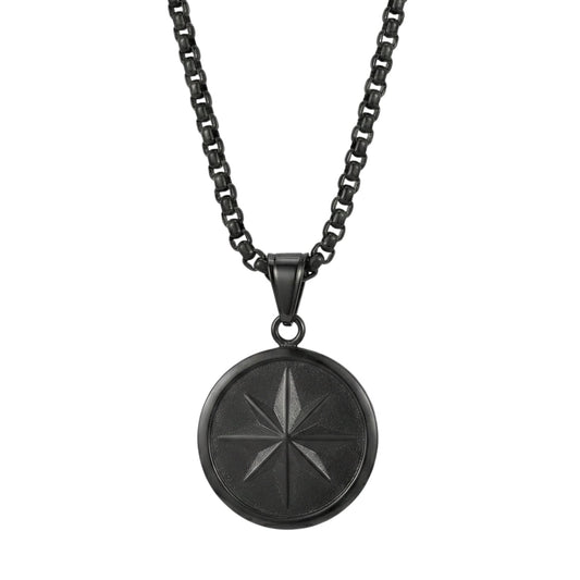COSMIC BLACK STAR - 28mm Titanium Steel Pendant with 24inch Round Box 5mm Chain for Men & Boys - THE MEN THING