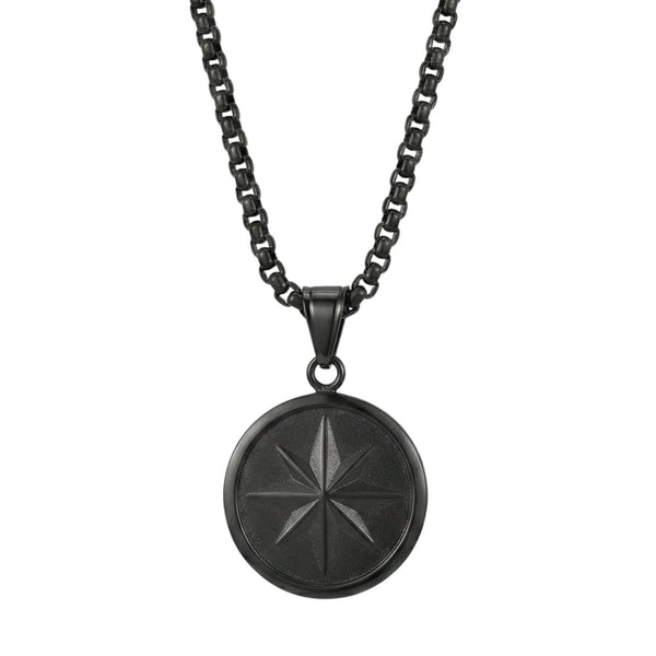 COSMIC BLACK STAR - 28mm Titanium Steel Pendant with 24inch Round Box 5mm Chain for Men & Boys