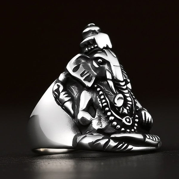 COSMIC GANPATHI RING - Pure Stainless Steel Men’s Steel-Plated Ring – Statement Luxury Jewelry (Size : 16-22-24-27)