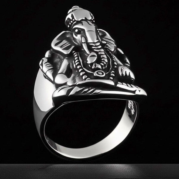 COSMIC GANPATHI RING - Pure Stainless Steel Men’s Steel-Plated Ring – Statement Luxury Jewelry (Size : 16-22-24-27)