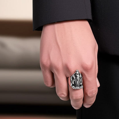COSMIC GANPATHI RING - Pure Stainless Steel Men’s Steel-Plated Ring – Statement Luxury Jewelry (Size : 16-22-24-27) — Rings for Men | THE MEN THING