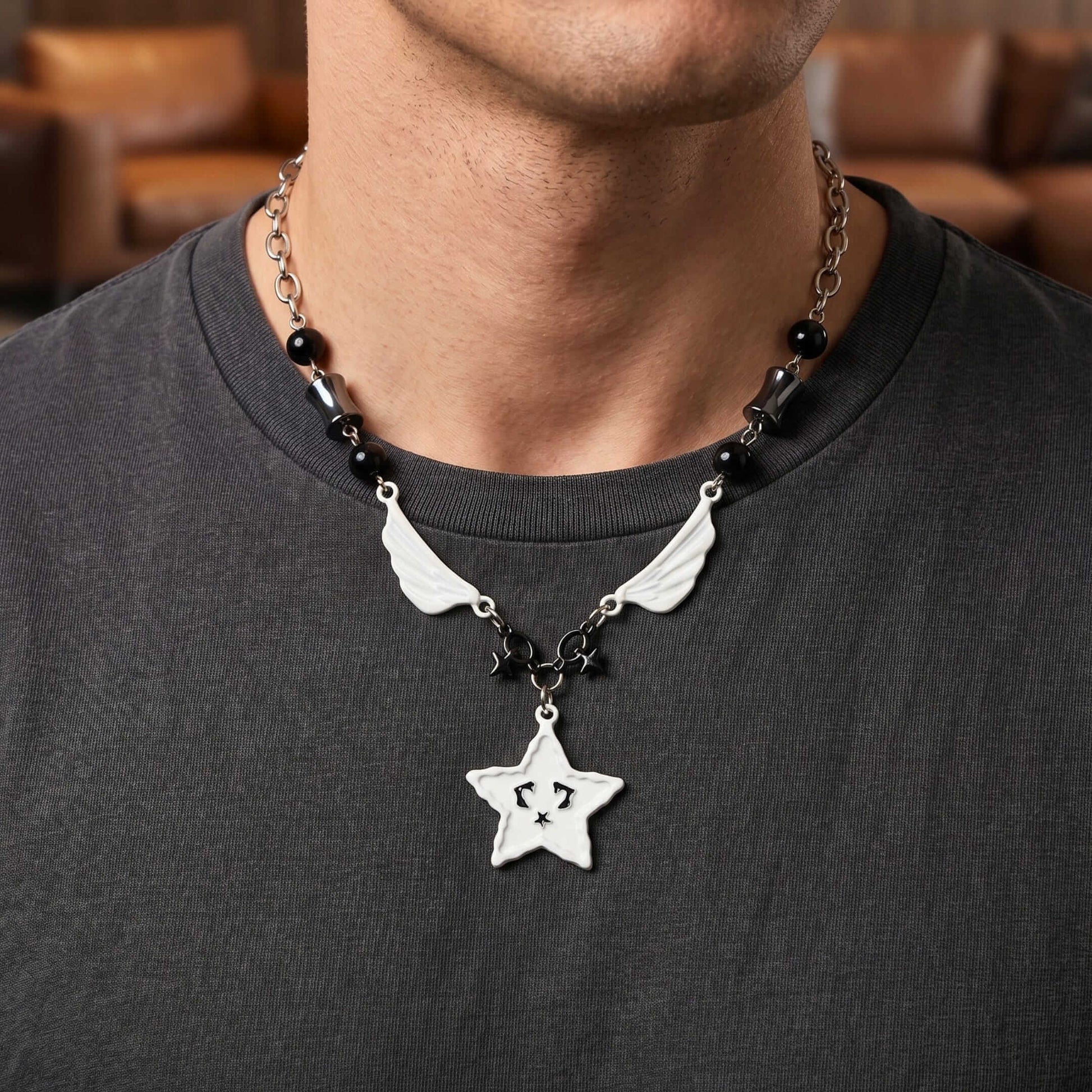 COSMIC WING STAR - 28mm Titanium Steel Pendant with 18 to 20inch 6mm Adjustable Cable Chain for Men & Boys — SS Pendant/ Necklace for Men | THE MEN THING