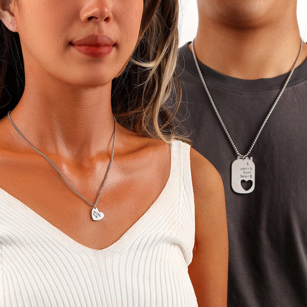 COUPLE DOG TAG HEART - Pure Titanium Steel Pendant with 24inch Chain for Men & Boys - THE MEN THING