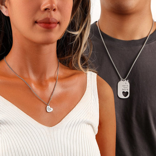 COUPLE DOG TAG HEART - Pure Titanium Steel Pendant with 24inch Chain for Men & Boys - THE MEN THING