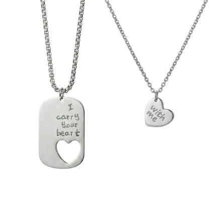 COUPLE DOG TAG HEART - Pure Titanium Steel Pendant with 24inch Chain for Men & Boys - THE MEN THING