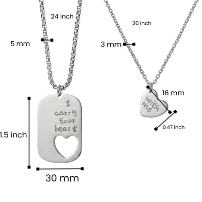 COUPLE DOG TAG HEART - Pure Titanium Steel Pendant with 24inch Chain for Men & Boys - THE MEN THING