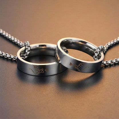 COUPLE FINGER HEART - Titanium Steel Pendant with 24inch Round Box Chain for Men & Boys - THE MEN THING