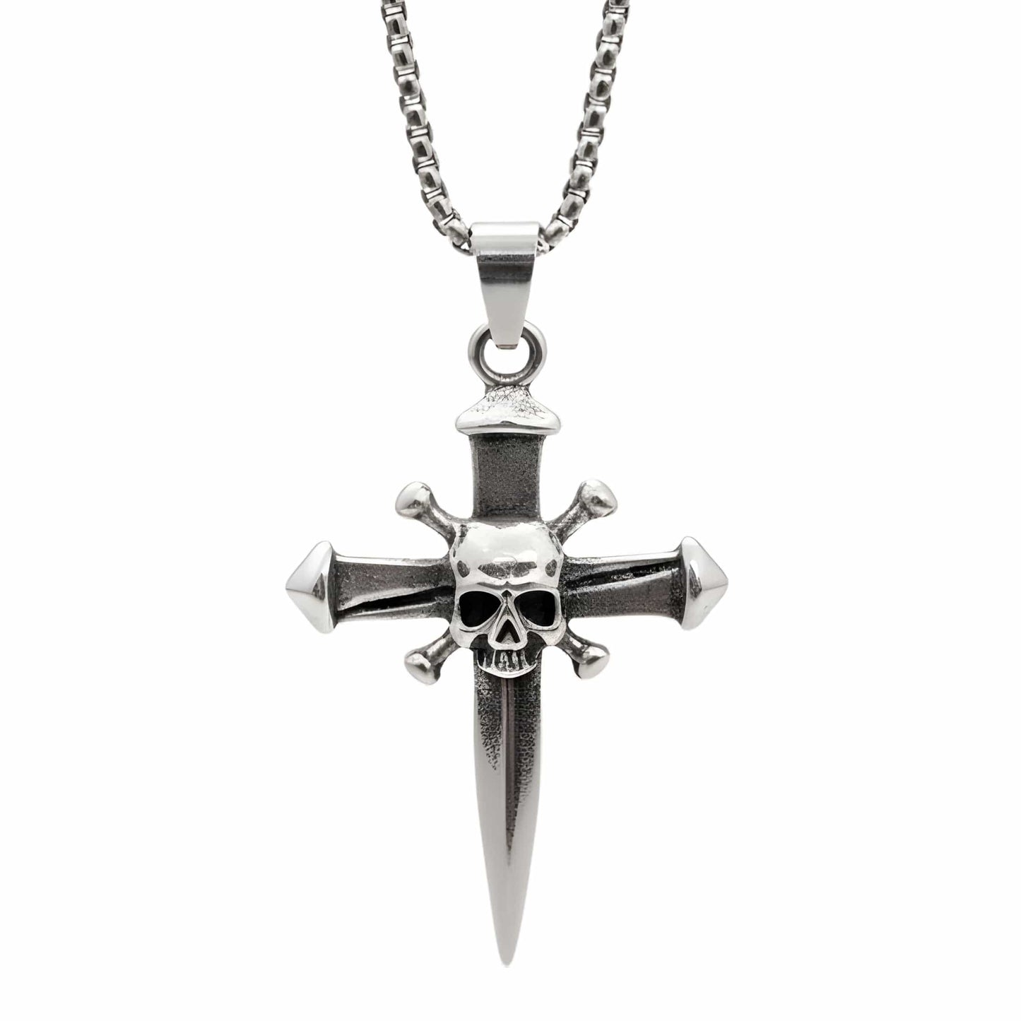 COVENANT SKULL CROSS - 33mm Pure Titanium Steel Pendant with 27inch Round Box 4mm Chain for Men & Boys — SS Pendant/ Necklace for Men | THE MEN THING