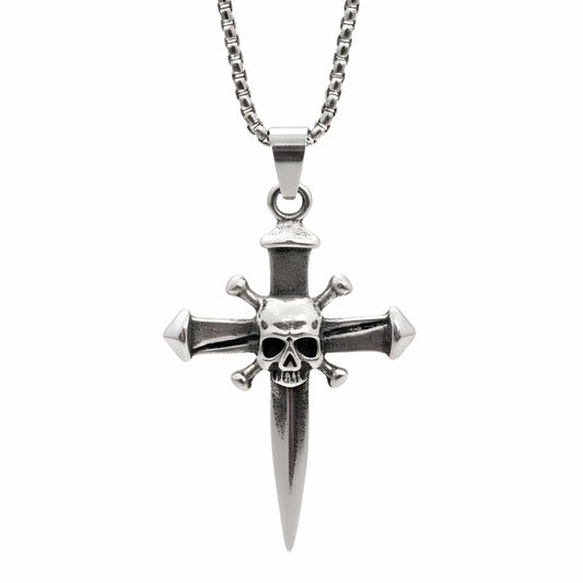 COVENANT SKULL CROSS - 33mm Pure Titanium Steel Pendant with 27inch Round Box 4mm Chain for Men & Boys - THE MEN THING