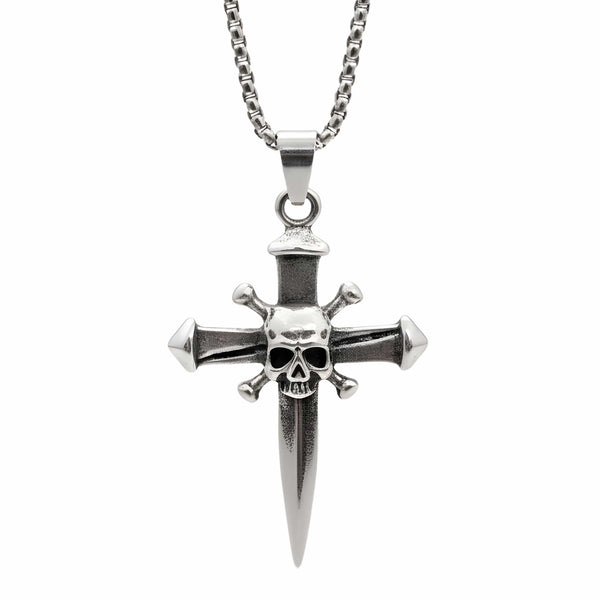 COVENANT SKULL CROSS - 33mm Pure Titanium Steel Pendant with 27inch Round Box 4mm Chain for Men & Boys